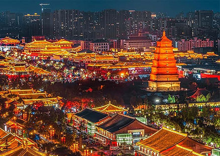 Overview of brightly lit city Xi'an at night