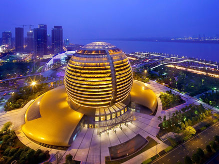 Spherical building at night in hangzhou